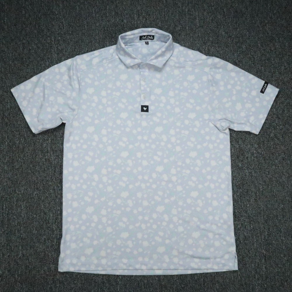 Bad Birdie Shirt Mens Small Blue White Polo Short Sleeve Floral Print Golf
